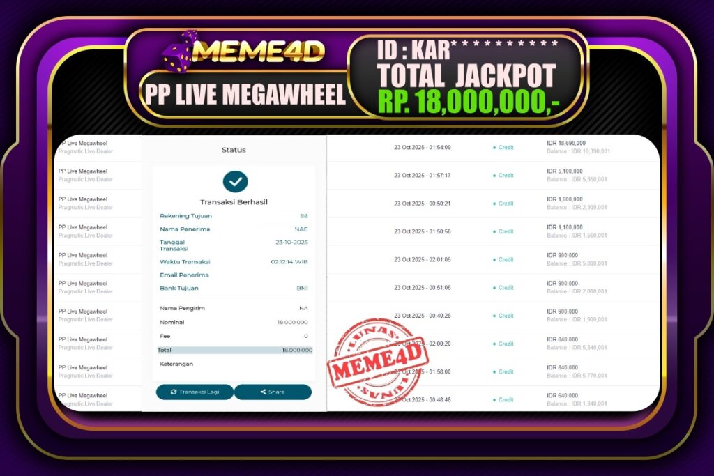 Bukti Jp MEME4D Casino Online 23 Oktober2025