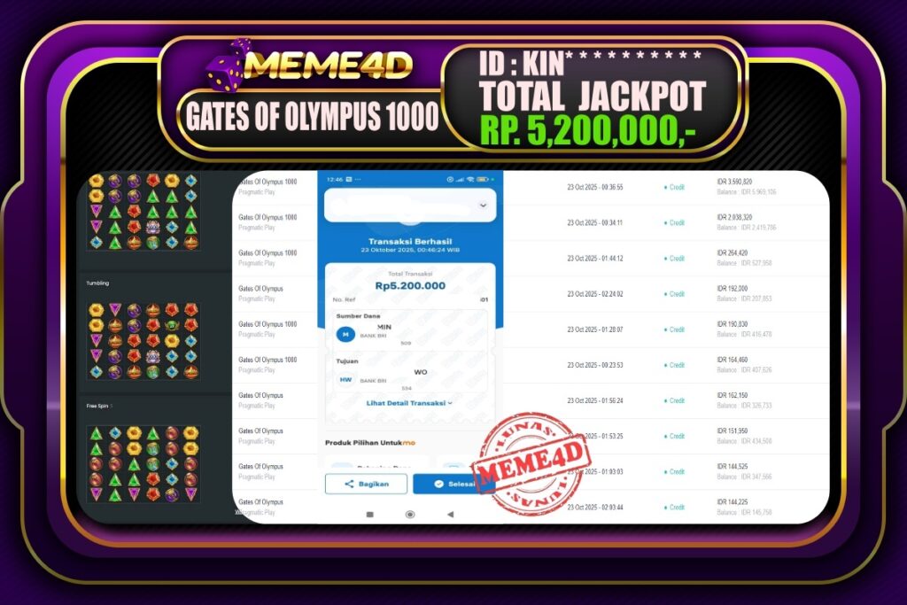 Bukti Jp MEME4D Slot Online 23 Oktober 2025