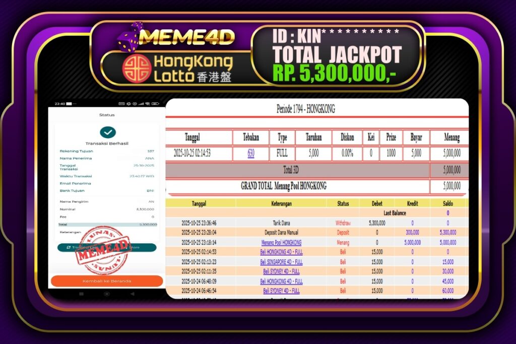 Bukti Jp MEME4D Togel Online 26 Oktober 2025