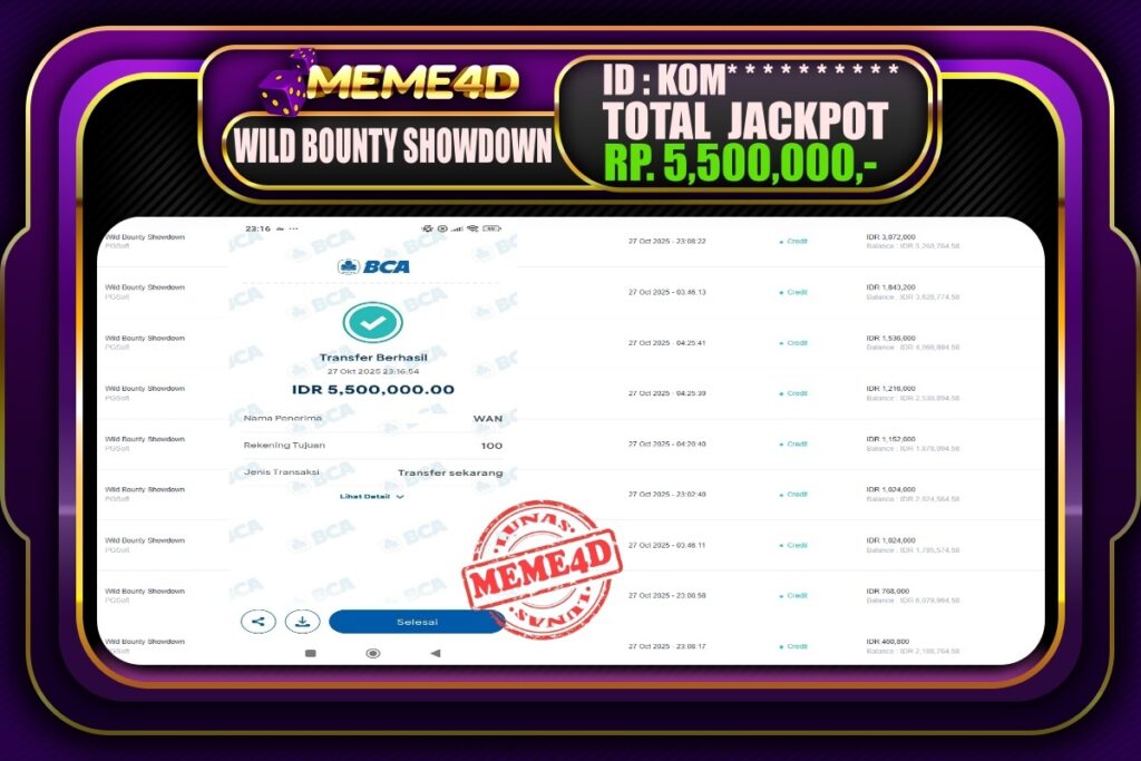 Bukti Jp MEME4D Slot Online 28 Oktober 2025