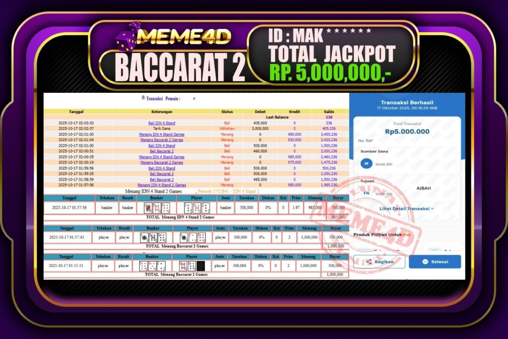 Bukti Jp MEME4D Casino Online 17 Oktober2025