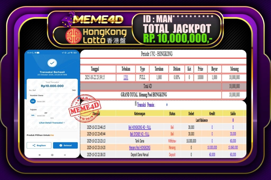 Bukti Jp MEME4D Togel Online 24 Oktober 2025