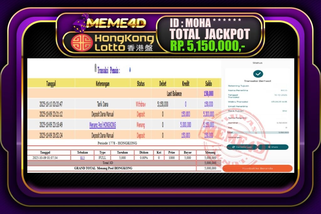 Bukti Jp MEME4D Togel Online 10 Oktober 2025