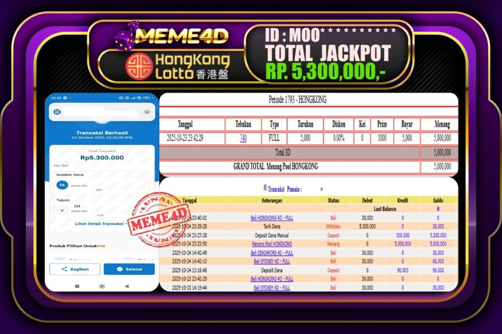 Bukti Jp MEME4D Togel Online 25 Oktober 2025