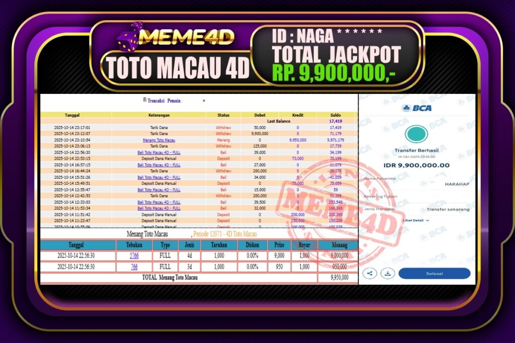 Bukti Jp MEME4D Togel Online 15 Oktober 2025