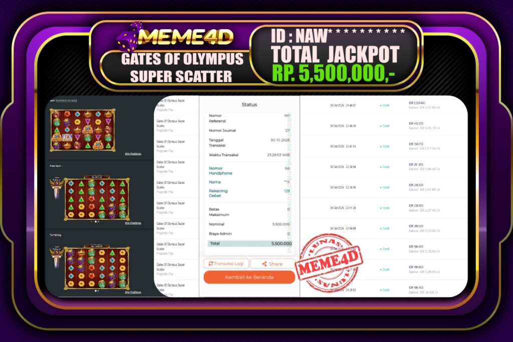 Bukti Jp MEME4D Slot Online 31 Oktober 2025