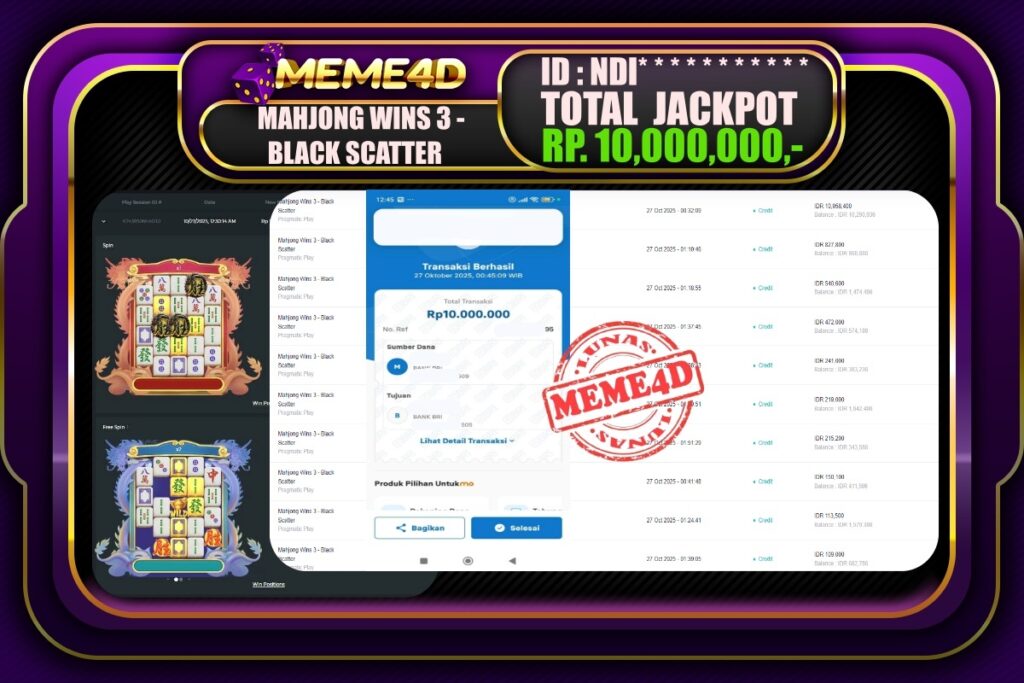 Bukti Jp MEME4D Slot Online 27 Oktober 2025
