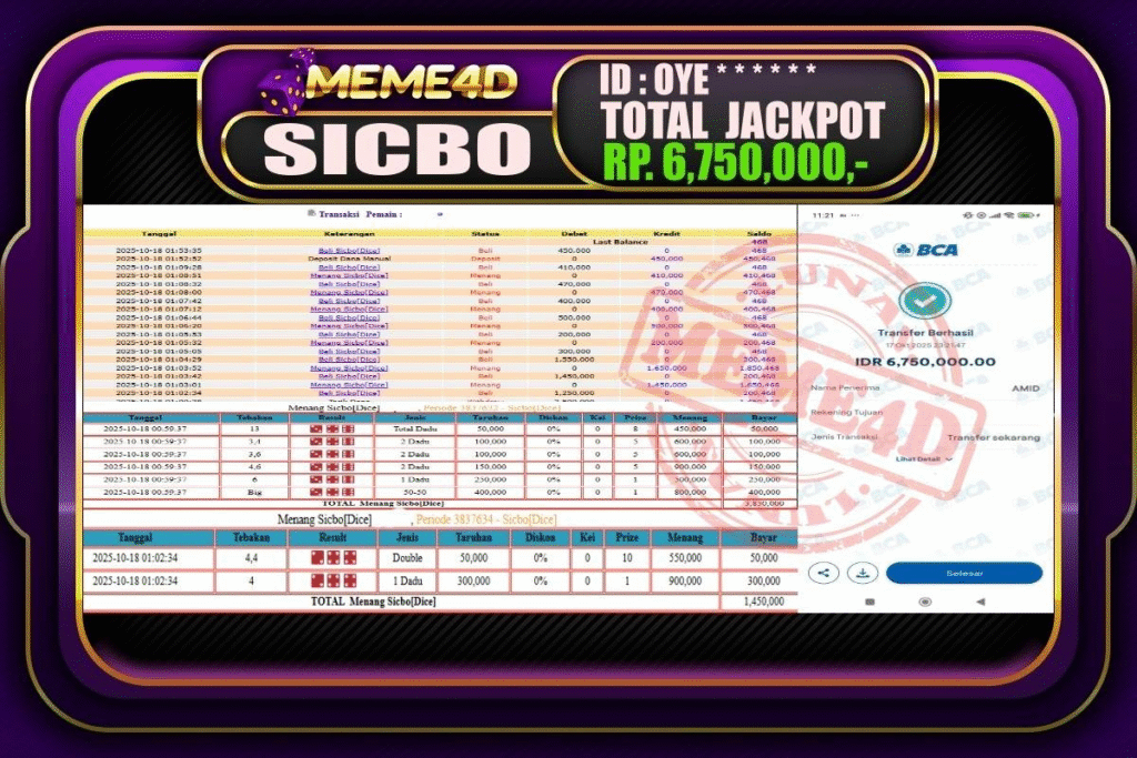 Bukti Jp MEME4D Casino Online 18 Oktober2025