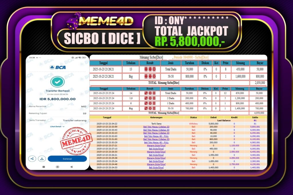 Bukti Jp MEME4D Casino Online 24 Oktober 2025