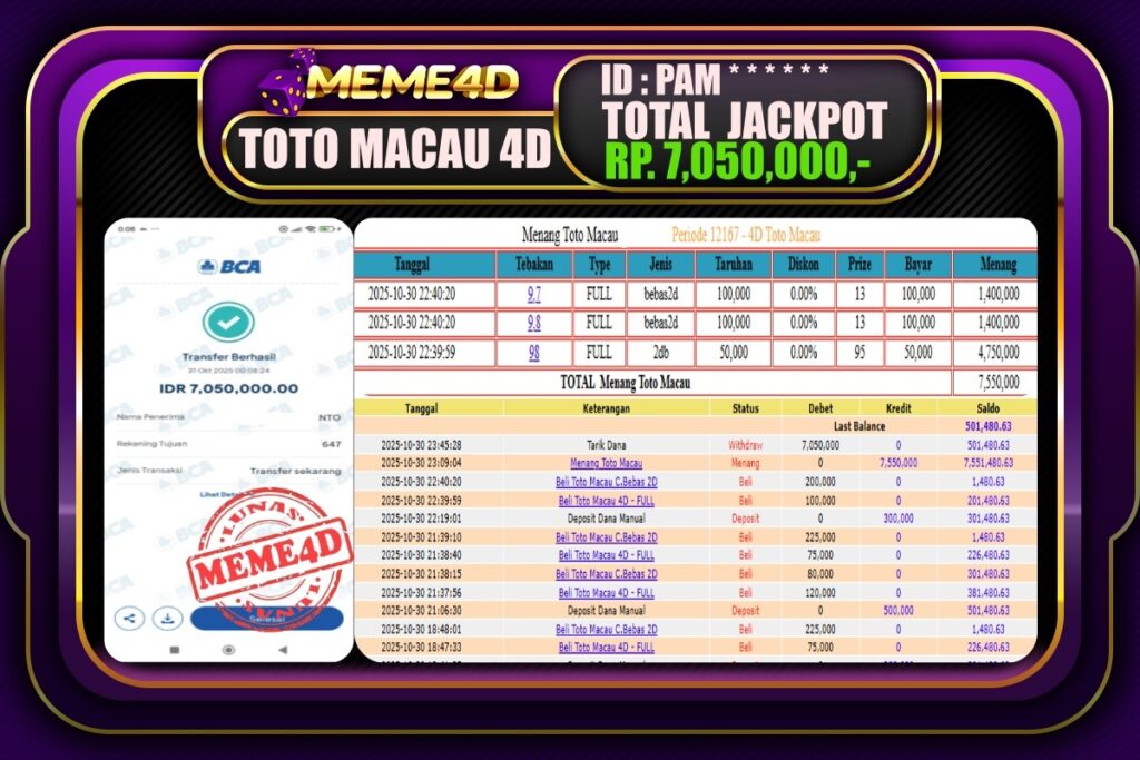 Bukti Jp MEME4D Togel Online 31 Oktober 2025
