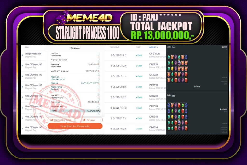 Bukti Jp MEME4D Slot Online 17 Oktober 2025