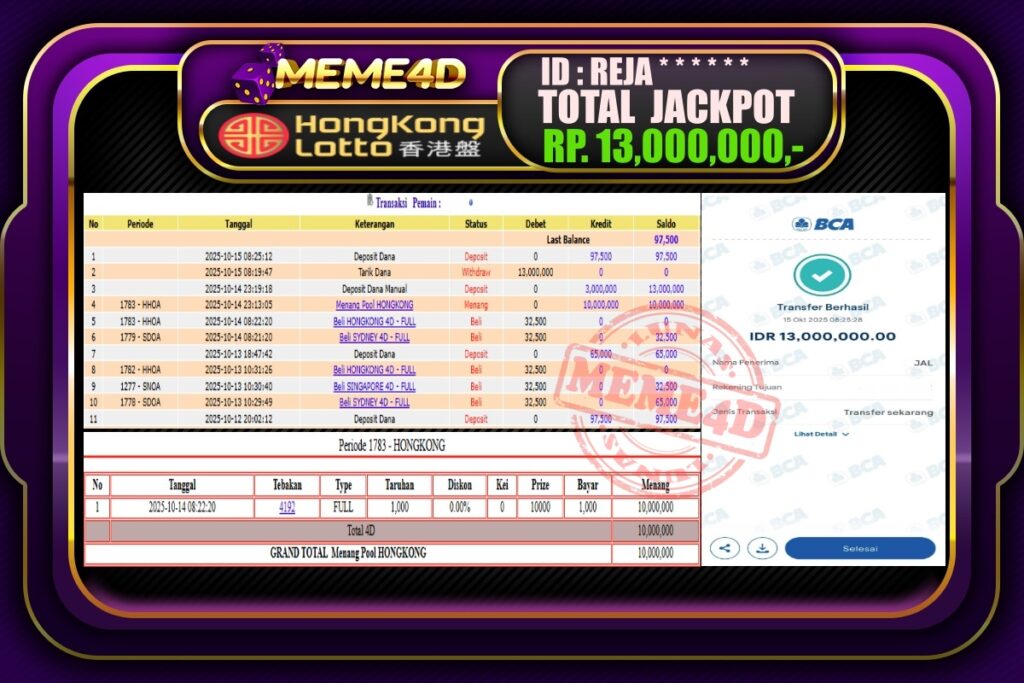 Bukti Jp MEME4D Togel Online 15 Oktober 2025