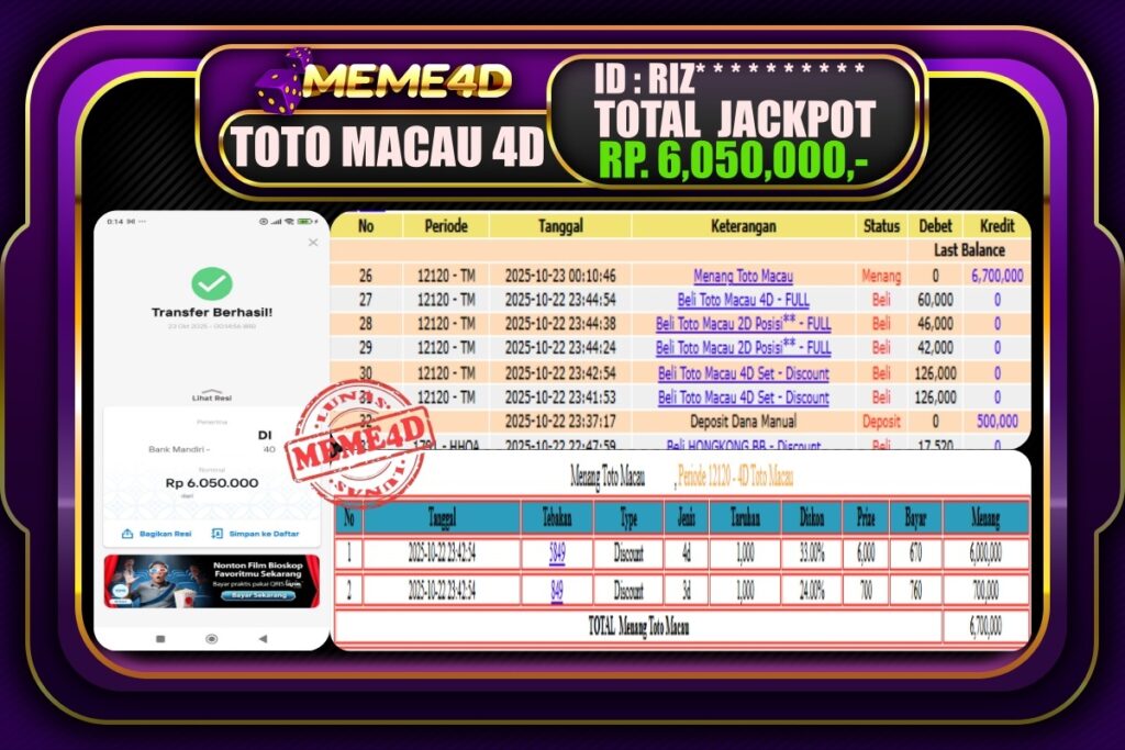 Bukti Jp MEME4D Togel Online 23 Oktober 2025
