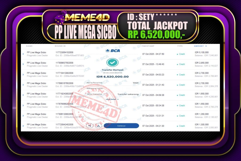 Bukti Jp MEME4D Casino Online 08 Oktober2025