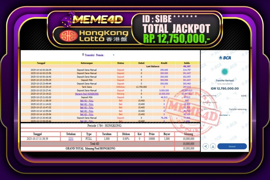 Bukti Jp MEME4D Togel Online 16 Oktober 2025