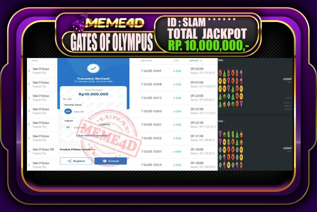 Bukti Jp MEME4D Slot Online 17 Oktober 2025