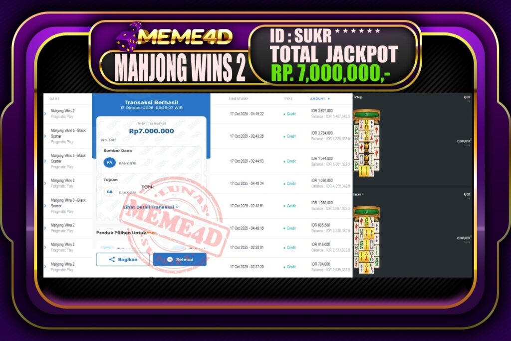 Bukti Jp MEME4D Slot Online 17 Oktober 2025