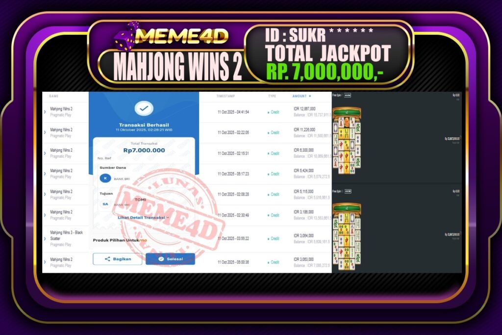 Bukti Jp MEME4D Slot Online 11 Oktober 2025