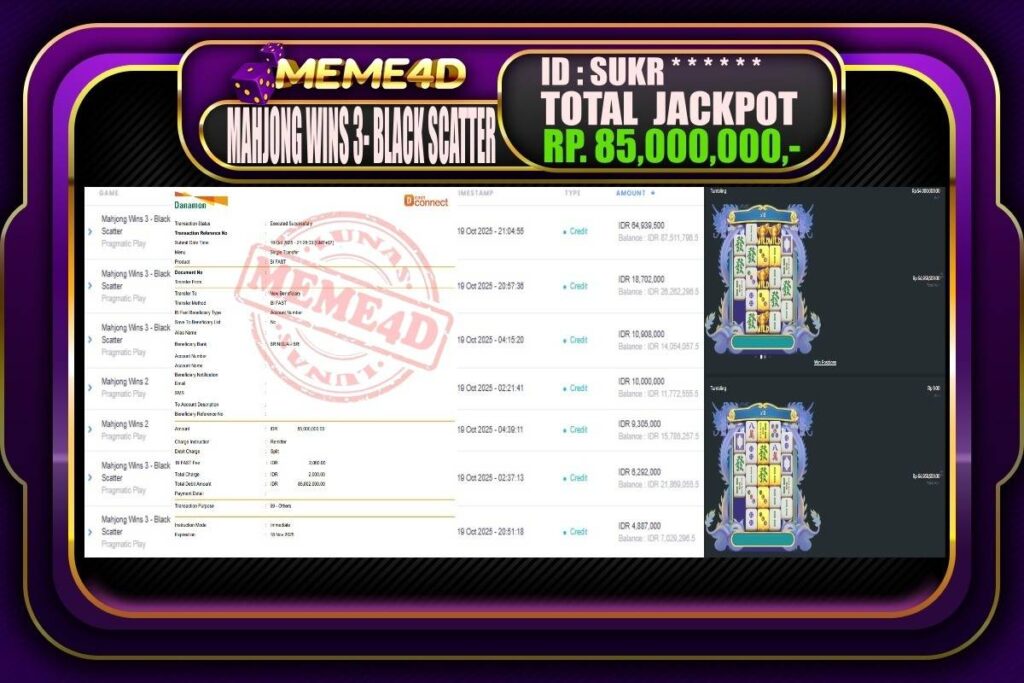 Bukti Jp MEME4D Slot Online 20 Oktober 2025