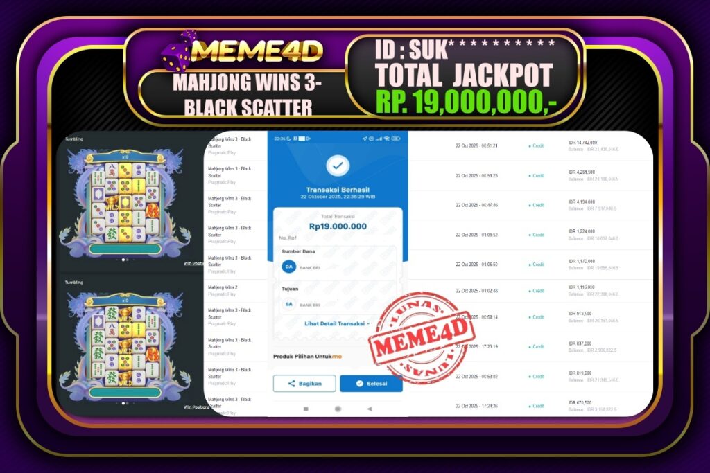 Bukti Jp MEME4D Slot Online 23 Oktober 2025