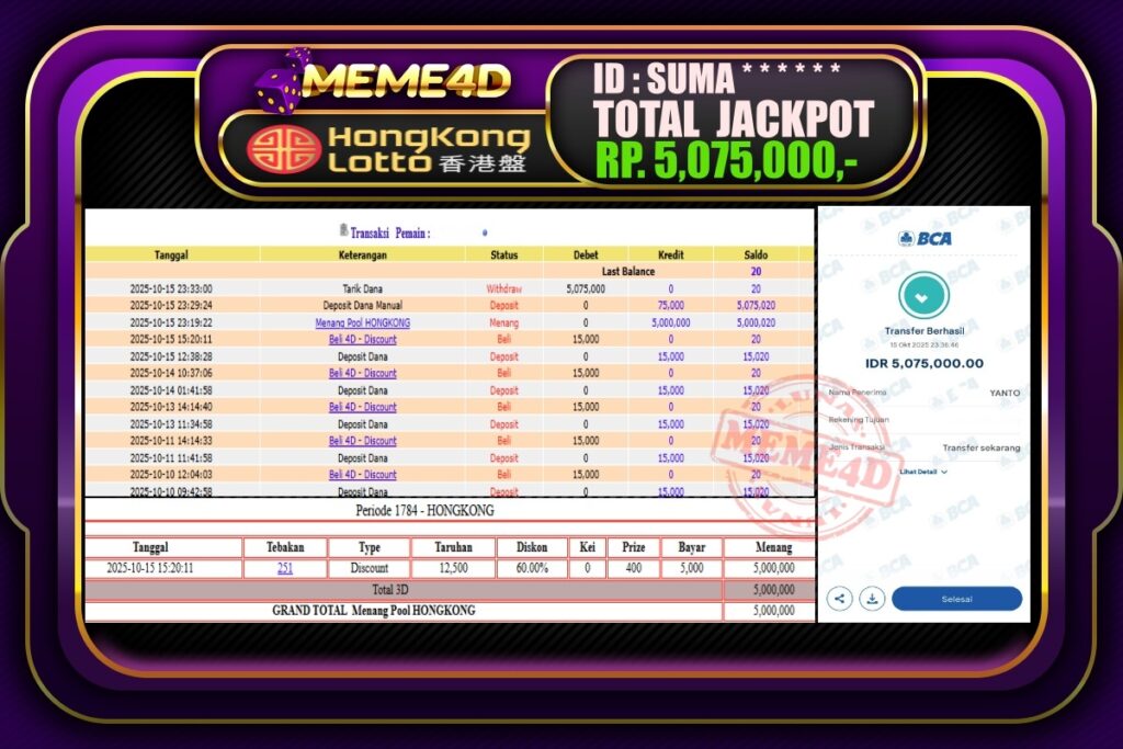 Bukti Jp MEME4D Togel Online 16 Oktober 2025