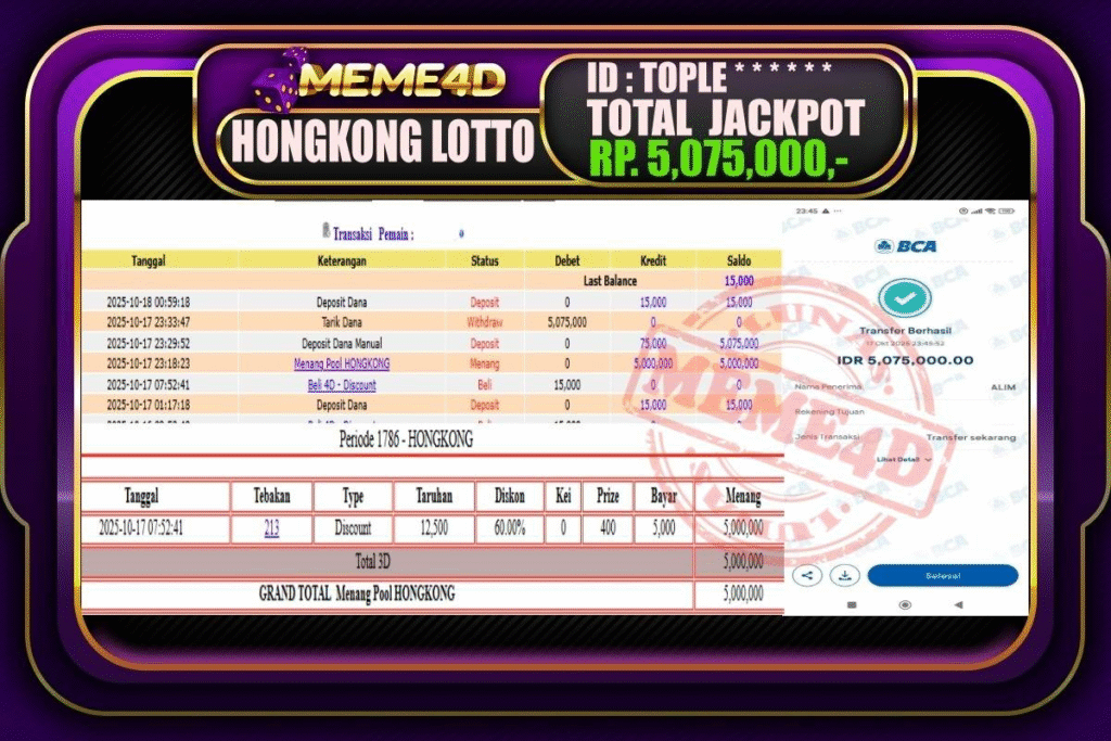 Bukti Jp MEME4D Togel Online 18 Oktober 2025