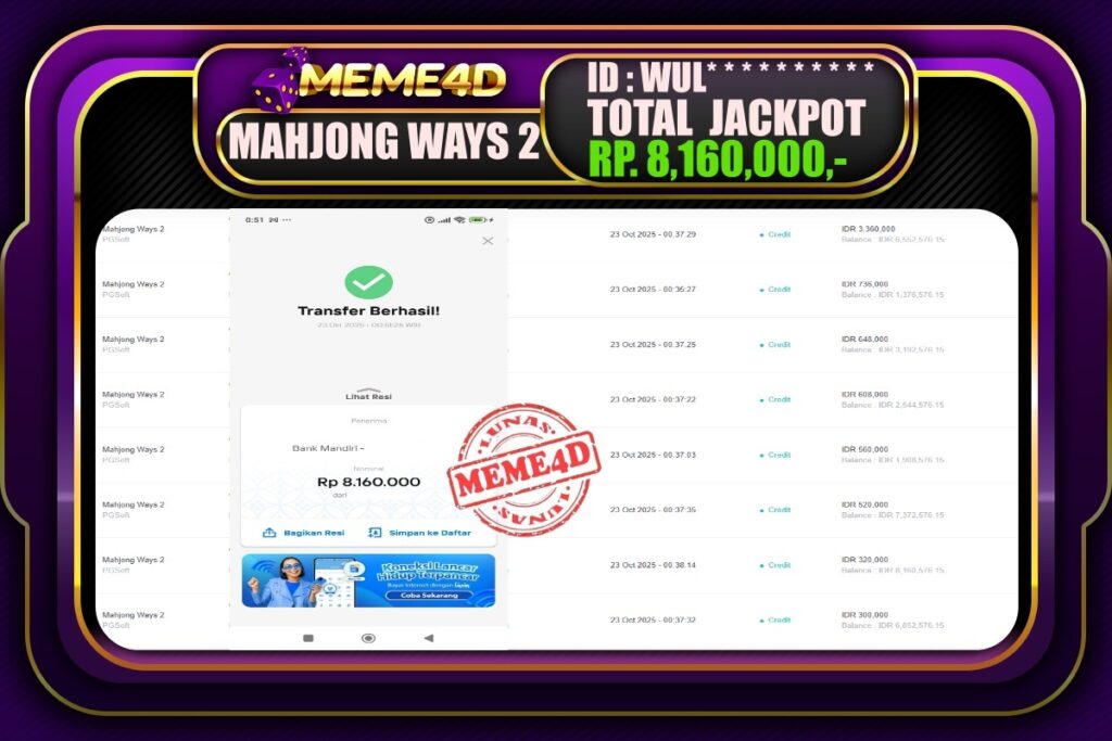 Bukti Jp MEME4D Slot Online 23 Oktober 2025