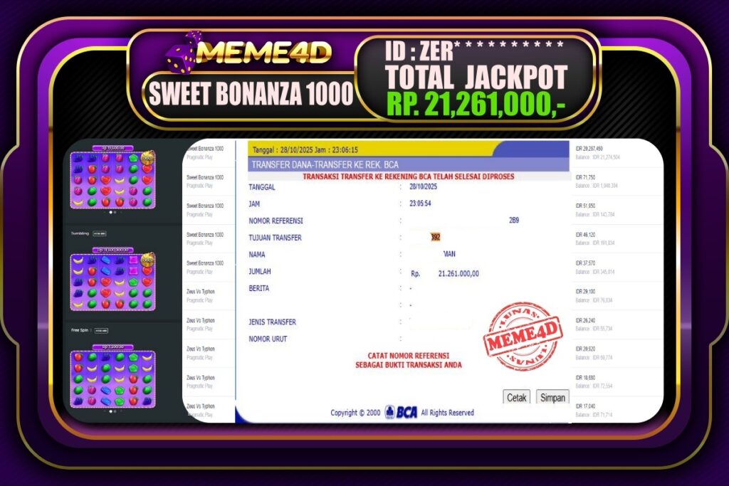 Bukti Jp MEME4D Slot Online 29 Oktober 2025