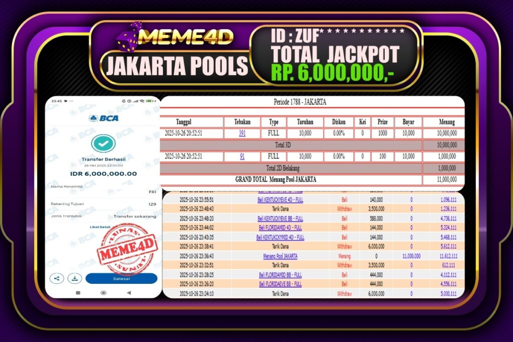 Bukti Jp MEME4D Togel Online 27 Oktober 2025