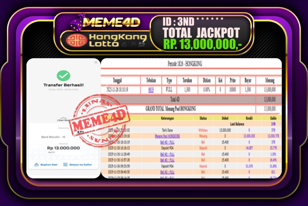 Bukti Jp MEME4D Togel Online 27 November 2025