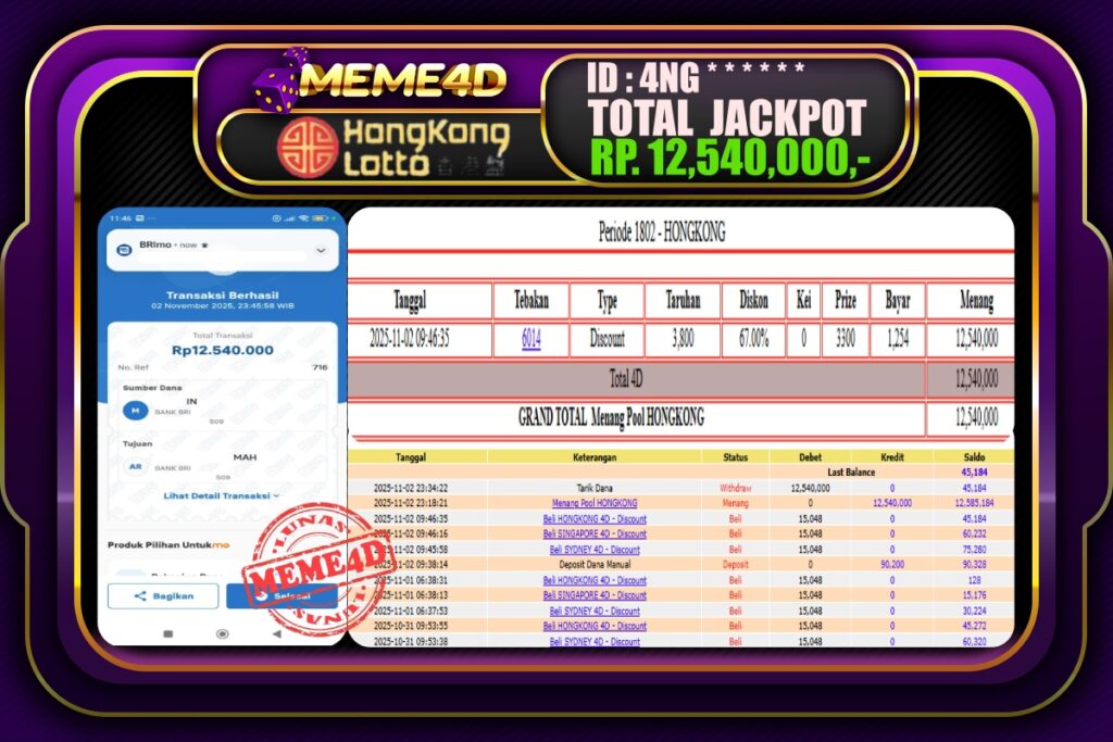 Bukti Jp MEME4D Togel Online 03 November 2025
