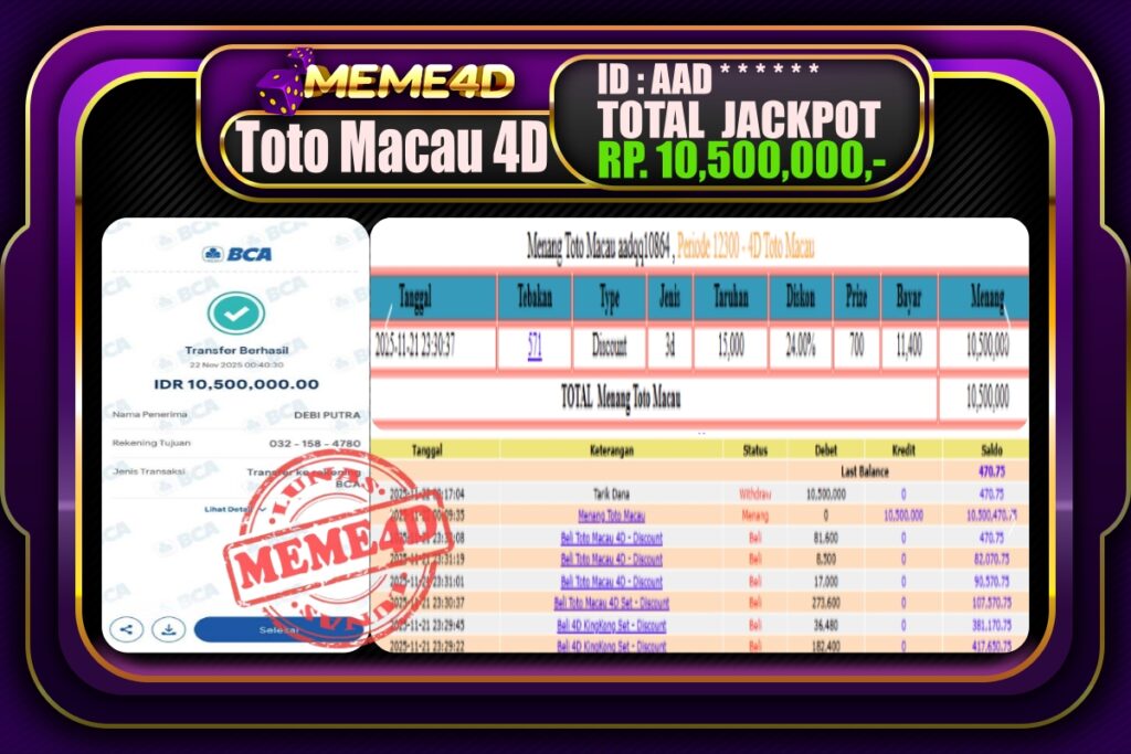 Bukti Jp MEME4D Togel Online 22 November 2025
