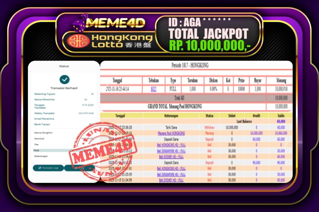 Bukti Jp MEME4D Togel Online 18 November 2025