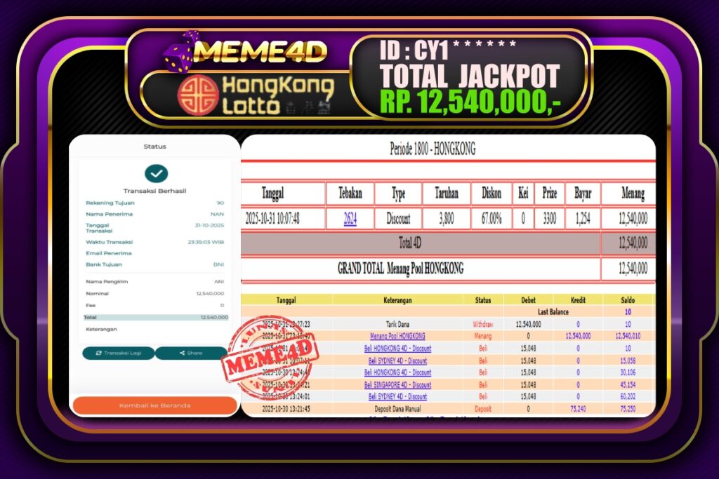 Bukti Jp MEME4D Togel Online 01 November 2025