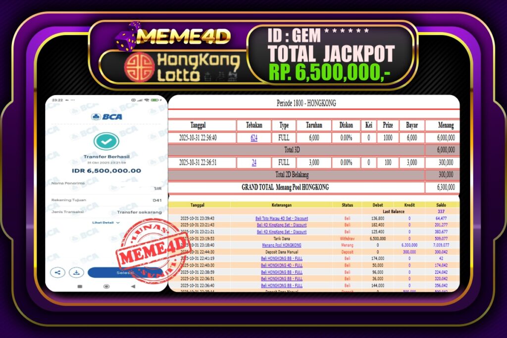 Bukti Jp MEME4D Togel Online 01 November 2025