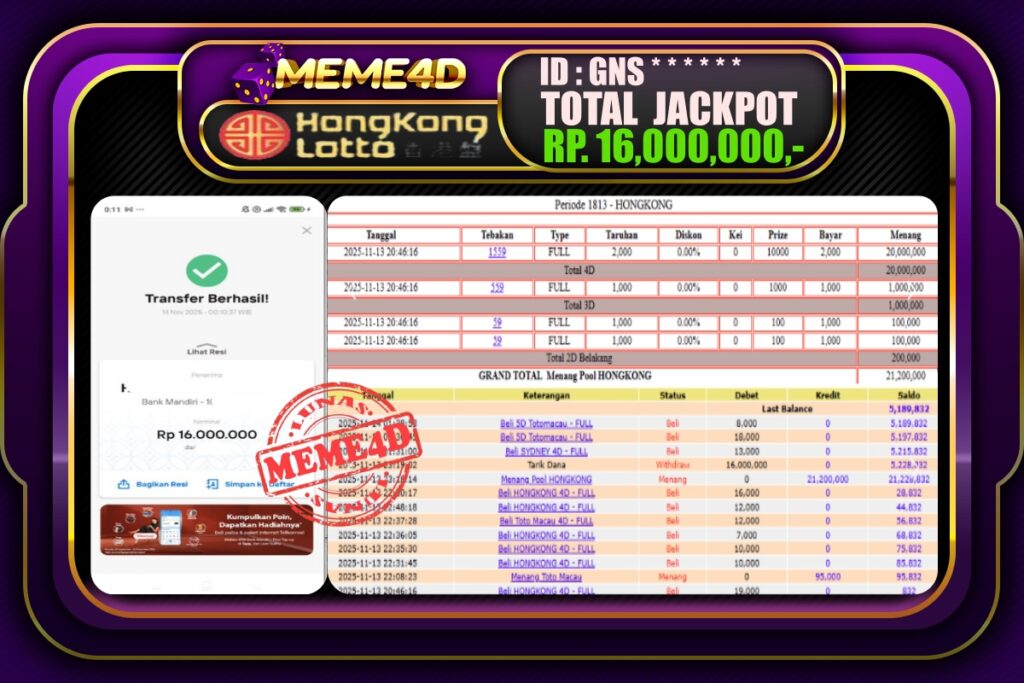 Bukti Jp MEME4D Togel Online 14 November 2025