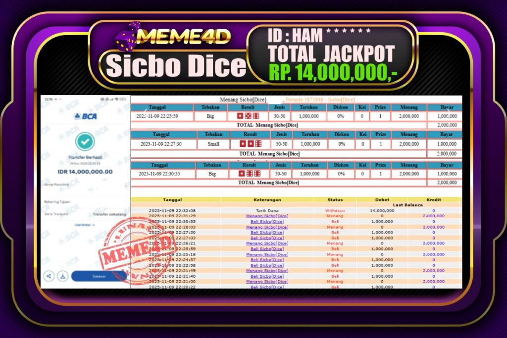 Bukti Jp MEME4D Casino Online 10 November 2025