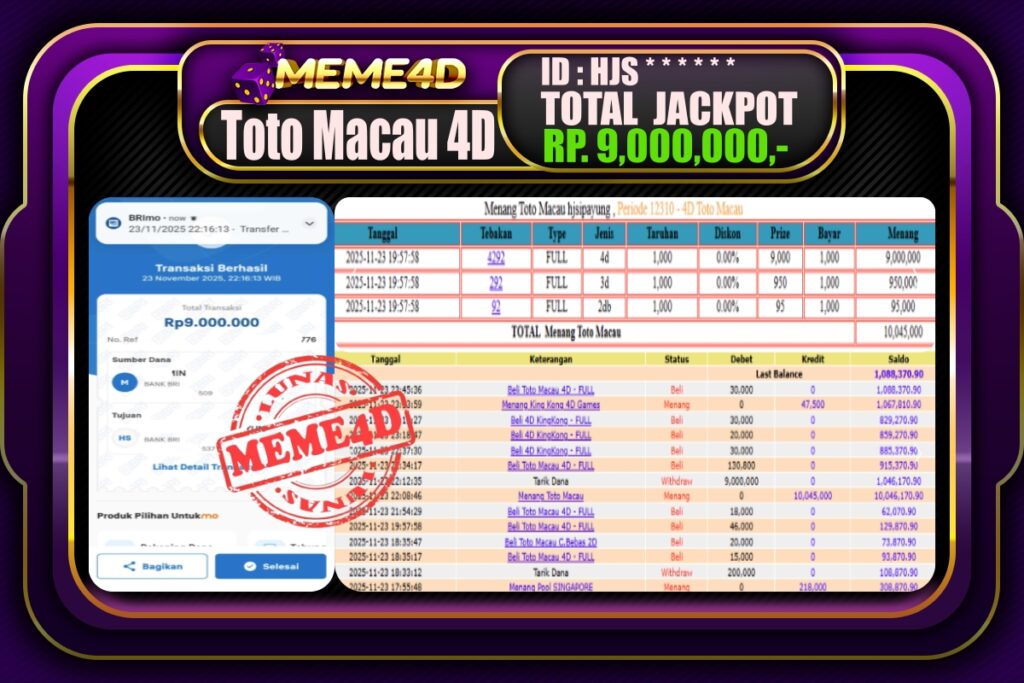 Bukti Jp MEME4D Togel Online 24 November 2025