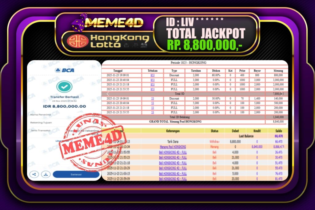 Bukti Jp MEME4D Togel Online 24 November 2025