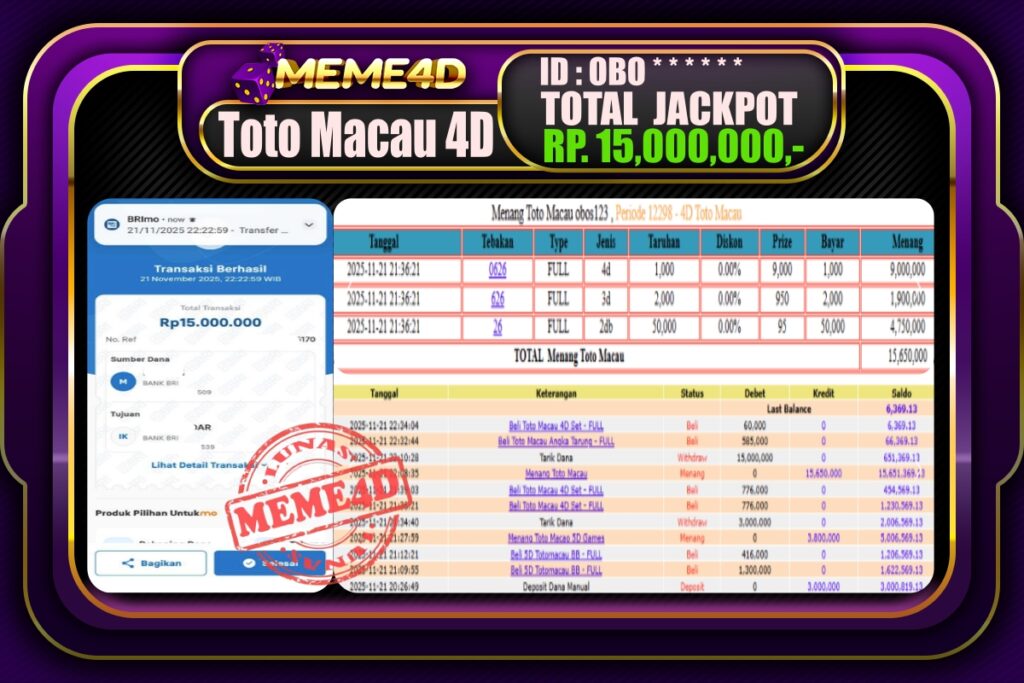 Bukti Jp MEME4D Togel Online 22 November 2025