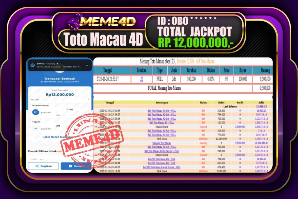 Bukti Jp MEME4D Togel Online 27 November 2025