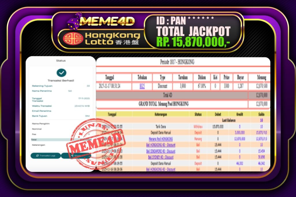 Bukti Jp MEME4D Togel Online 18 November 2025