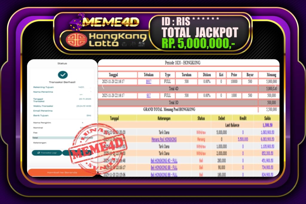 Bukti Jp MEME4D Togel Online 21 November 2025
