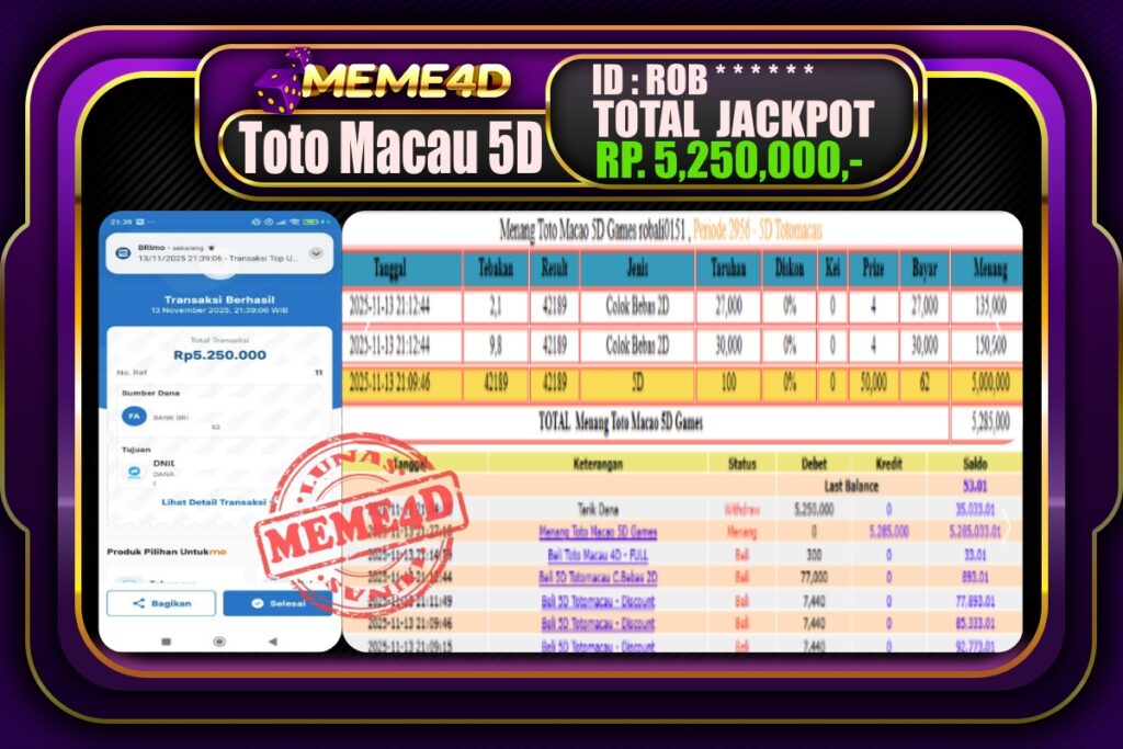 Bukti Jp MEME4D Togel Online 14 November 2025