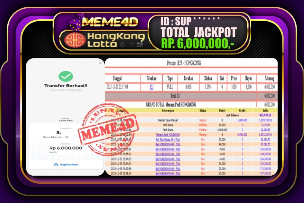 Bukti Jp MEME4D Togel Online 24 November 2025
