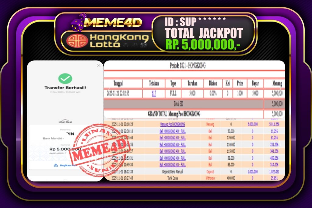 Bukti Jp MEME4D Togel Online 22 November 2025