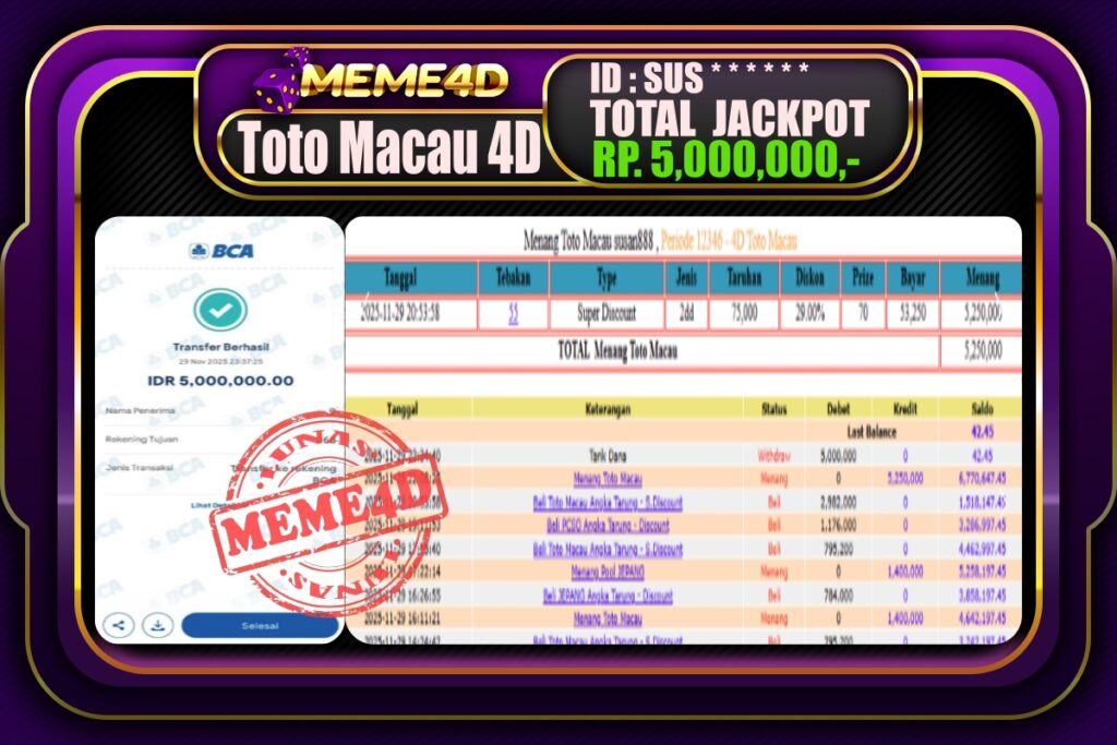 Bukti Jp MEME4D Togel Online 30 November 2025