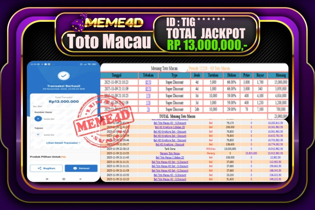 Bukti Jp MEME4D Togel Online 10 November 2025