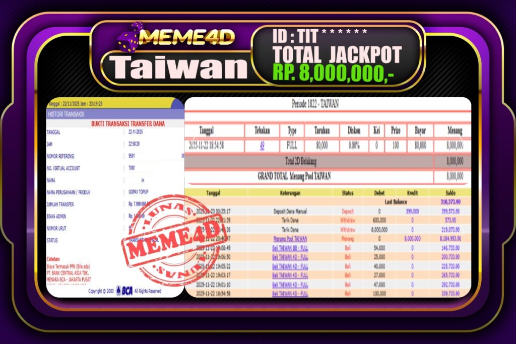 Bukti Jp MEME4D Togel Online 23 November 2025