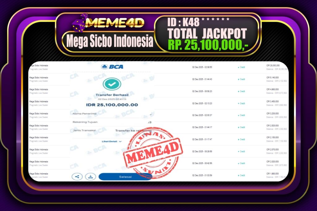 Bukti Jp MEME4D Casino Online 02 Desember 2025